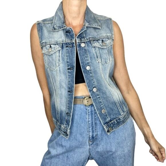 GAP Tops - GAP 1969 100% cotton distressed thin denim retro style jean trucker vest Small